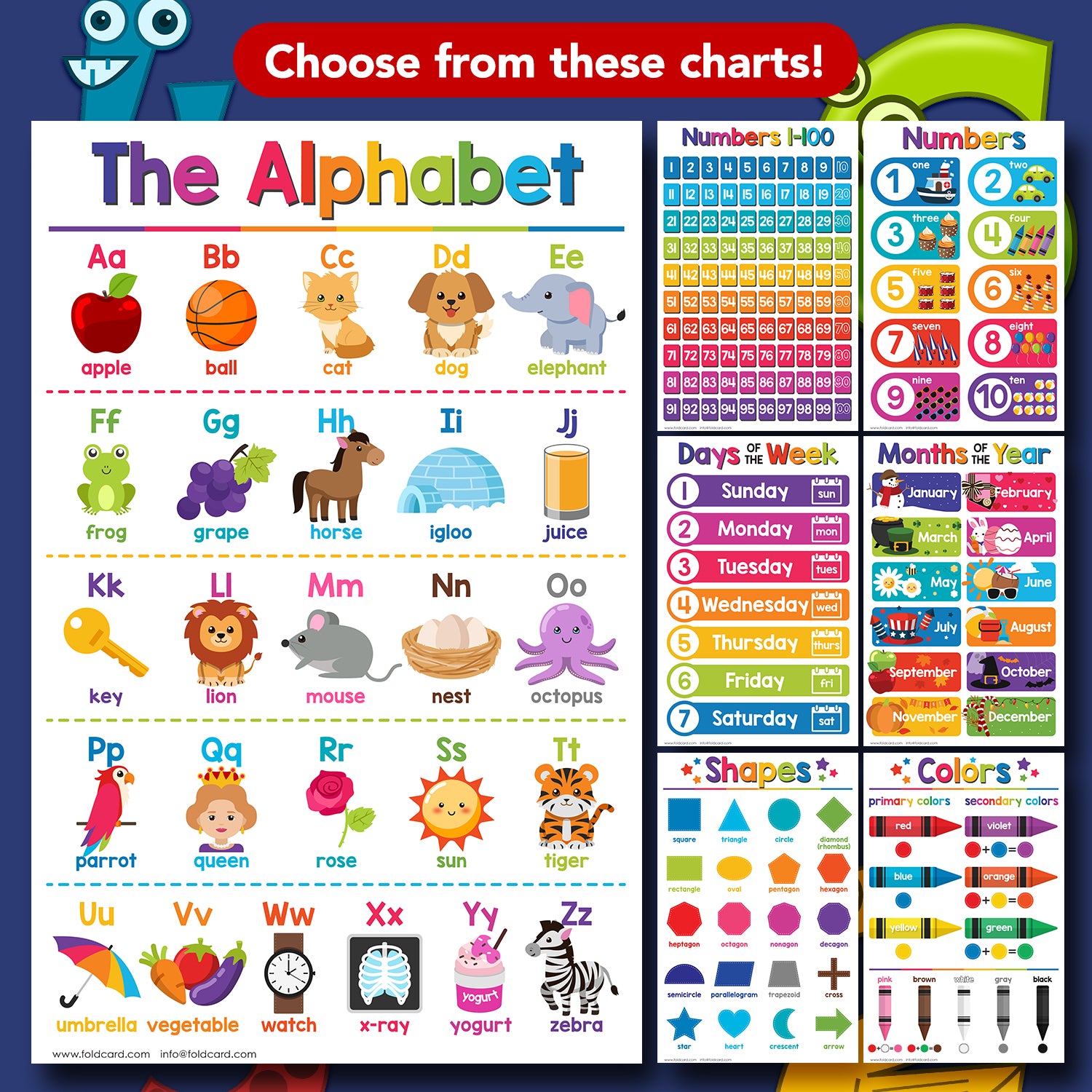 Multiplication Chart Math Table Poster - 11" x 17" Educational Visual for Learning | 5-Pack