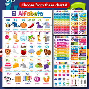 Spanish Colorful Time Chart for Kids - Learn to Tell Time | Durable Cardstock | 11" x 17" | 5-Pack