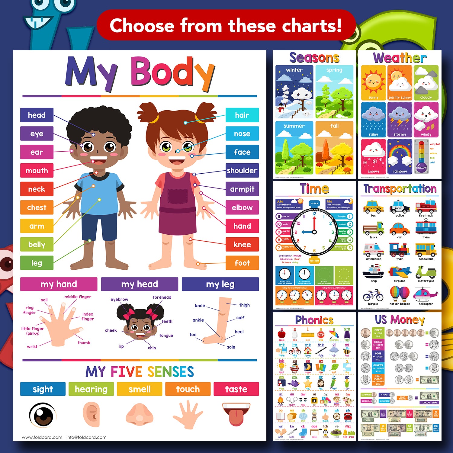 Vibrant Opposites Chart for Kids - Fun Learning Poster | Preschool to Grade 1 | 11" x 17" 5-Pack