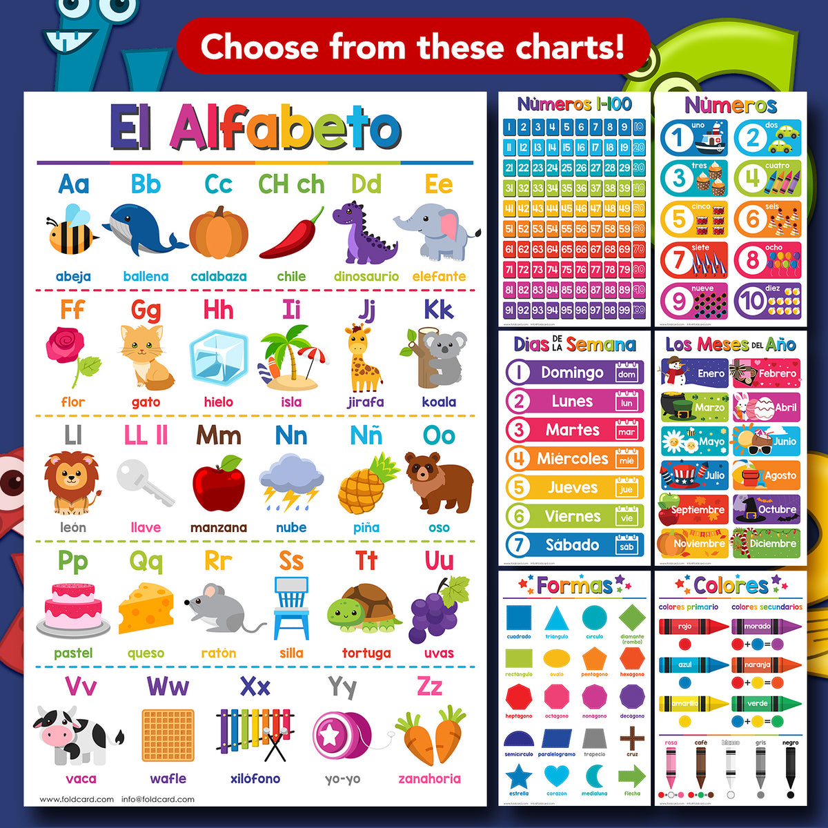 Spanish Opposites Chart for Kids - Fun Learning Poster | Preschool to Grade 1 | 11" x 17" 5-Pack