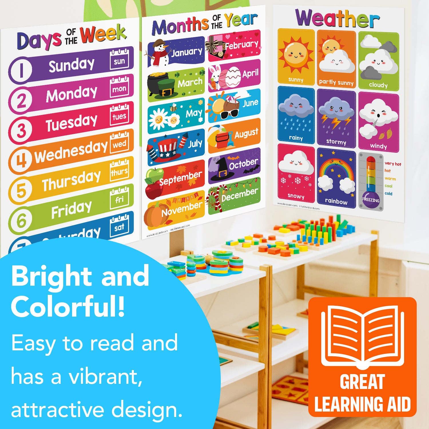 Bright Weather Chart | Preschool to Grade 1 | 11" x 17" | 5-Pack