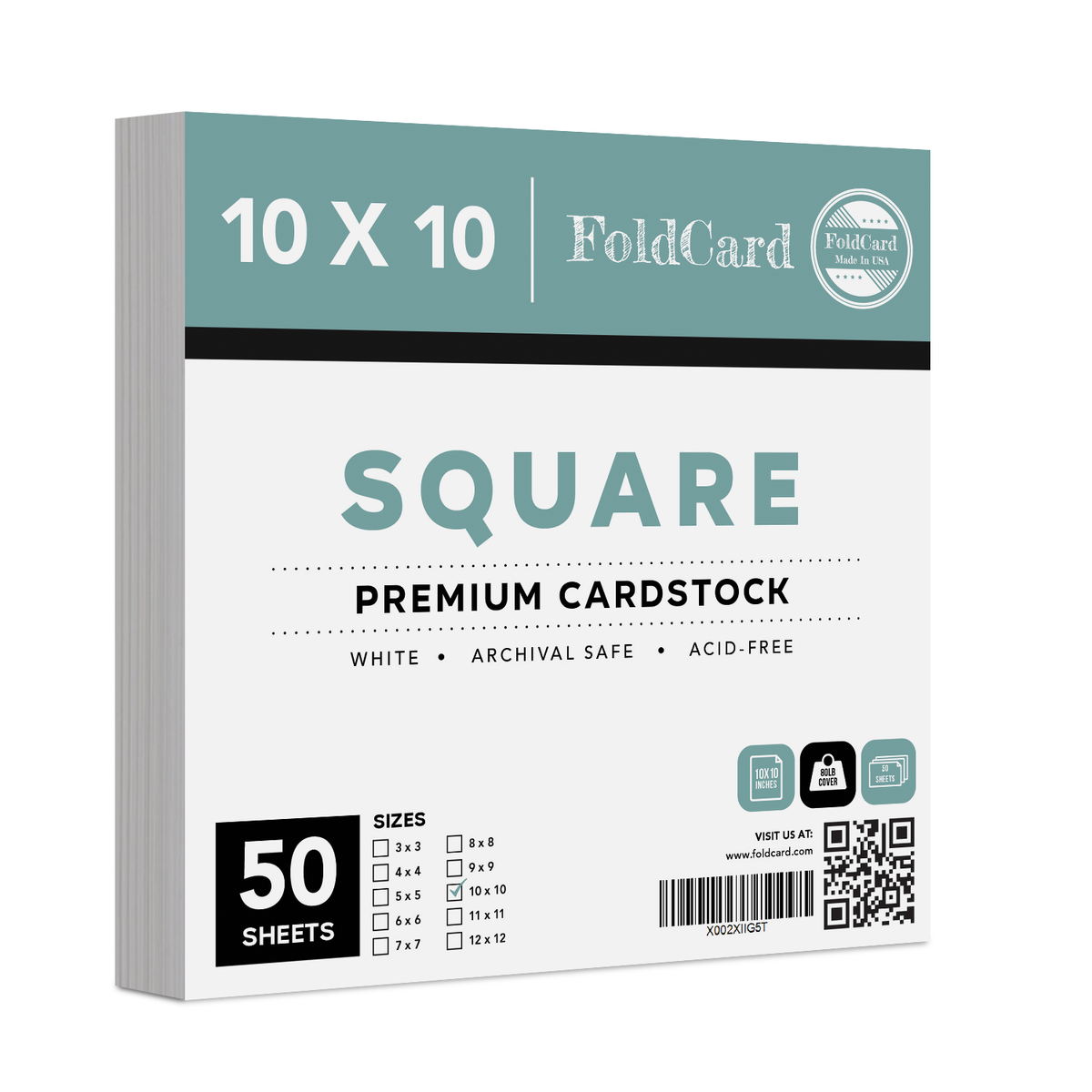 10” x 10” Square Cardstock | 80lb Cover White Thick Card Stock Paper – Smooth Finish 50 per Pack FoldCard