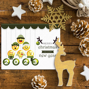 2023 Greeting Cards & Envelopes Merry Christmas and Happy New Year, Green Tree Emoji. Set of 25 FoldCard