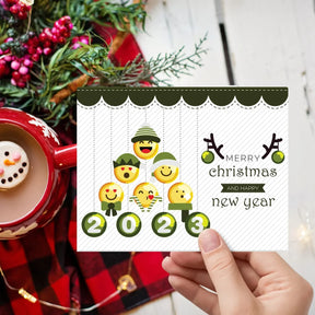 2023 Greeting Cards & Envelopes Merry Christmas and Happy New Year, Green Tree Emoji. Set of 25 FoldCard