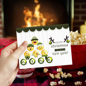 2023 Greeting Cards & Envelopes Merry Christmas and Happy New Year, Green Tree Emoji. Set of 25 FoldCard