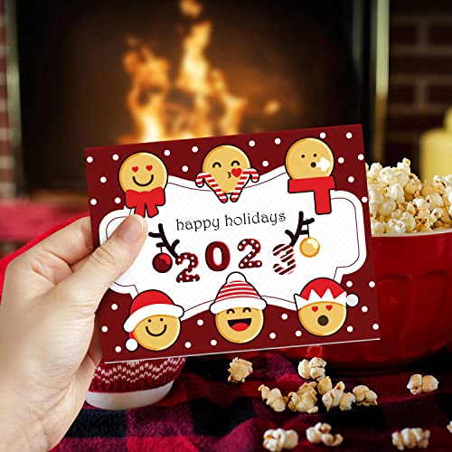 2023 Happy Holidays Greeting Cards – Red Blank Fold Over Card Stock & Envelopes. Set of 25 FoldCard