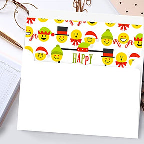 2023 Happy Holidays Greeting Cards – Red & Green, Funny Cute Emoji Pattern. Set of 25 FoldCard