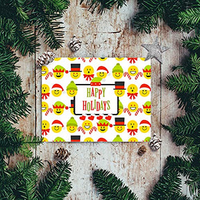 2023 Happy Holidays Greeting Cards – Red & Green, Funny Cute Emoji Pattern. Set of 25 FoldCard