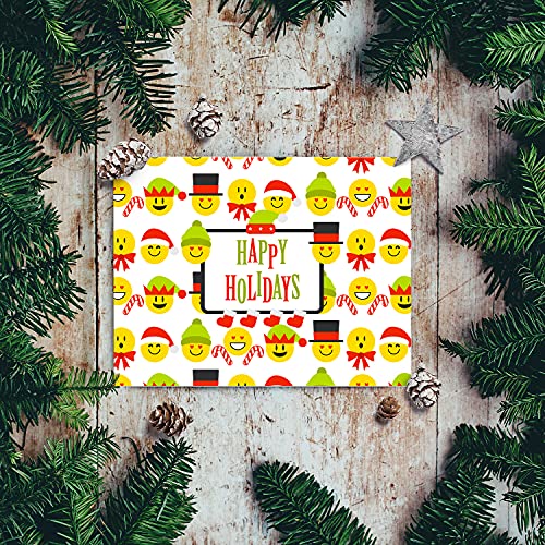 2023 Happy Holidays Greeting Cards – Red & Green, Funny Cute Emoji Pattern. Set of 25 FoldCard