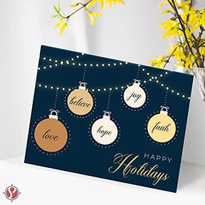 2023 Happy Holidays – Love, Faith, Hope, Joy, Believe Holiday Greetings, 4.25 x 5.5 (A2 Size) | 25 Cards and 25 Envelopes FoldCard