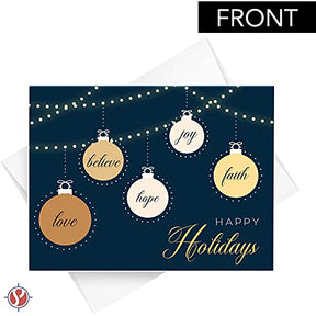 2023 Happy Holidays – Love, Faith, Hope, Joy, Believe Holiday Greetings, 4.25 x 5.5 (A2 Size) | 25 Cards and 25 Envelopes FoldCard