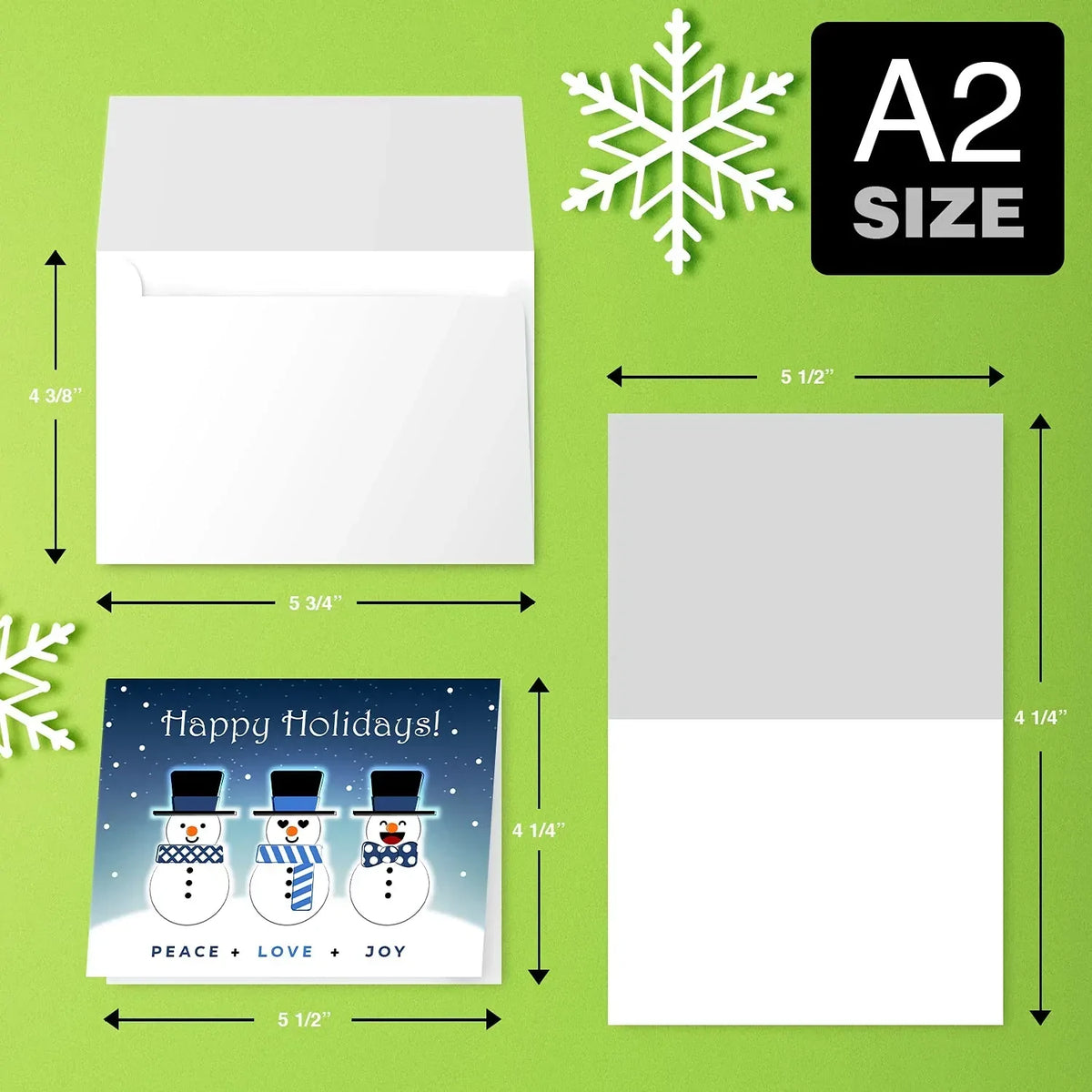 2023 Happy Holidays, Peace Love & Joy Greeting Cards & Envelopes Set of 25 FoldCard