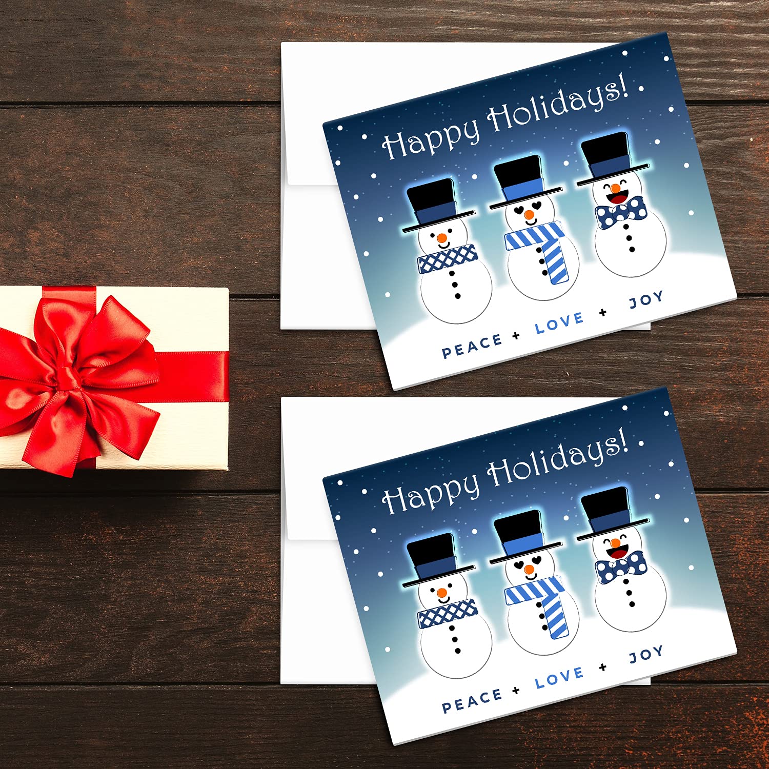 2023 Happy Holidays, Peace Love & Joy Greeting Cards & Envelopes Set of 25 FoldCard