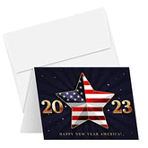 2023 Happy New Year America! – American Xmas Fold Over Greeting Cards & Envelopes (Blank Inside) FoldCard