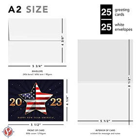 2023 Happy New Year America! – American Xmas Fold Over Greeting Cards & Envelopes (Blank Inside) FoldCard