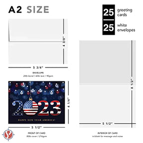 2023 Happy New Year America! – Xmas Fold Over Greeting Cards & Envelopes (Blank Inside) FoldCard