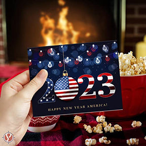 2023 Happy New Year America! – Xmas Fold Over Greeting Cards & Envelopes (Blank Inside) FoldCard