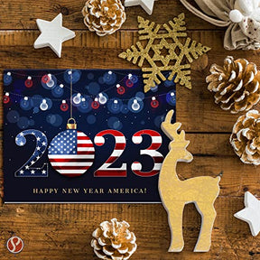 2023 Happy New Year America! – Xmas Fold Over Greeting Cards & Envelopes (Blank Inside) FoldCard