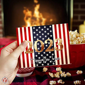 2023 Happy New Year – American Flag  4.25 x 5.5” - 25 Per Pack FoldCard