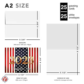 2023 Happy New Year – American Flag  4.25 x 5.5” - 25 Per Pack FoldCard
