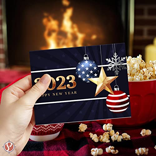2023 Happy New Year – Blank American Patriotic  4.25 x 5.5” - 25 Per Pack FoldCard