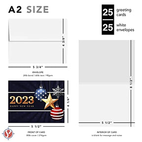 2023 Happy New Year – Blank American Patriotic  4.25 x 5.5” - 25 Per Pack FoldCard