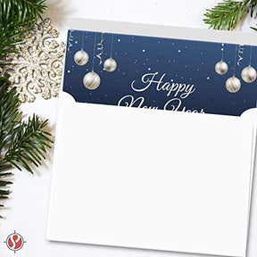 2023 Happy New Year – Blue Holiday Greetings 25 Cards and 25 Envelopes per Pack - 5 x 7" Inches When Folded FoldCard