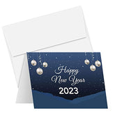 2023 Happy New Year – Blue Holiday Greetings 25 Cards and 25 Envelopes per Pack - 5 x 7" Inches When Folded FoldCard