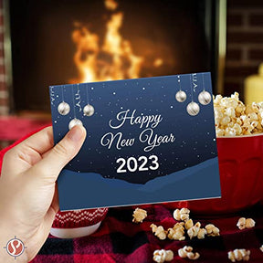 2023 Happy New Year – Blue Holiday Greetings 25 Cards and 25 Envelopes per Pack - 5 x 7" Inches When Folded FoldCard