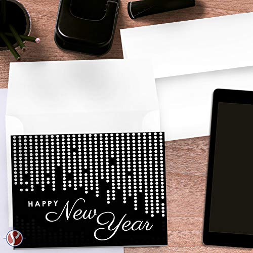 2023 Happy New Year Cards 25 Cards and 25 Envelopes per Pack | 4.25 x 5.5” (Black) FoldCard