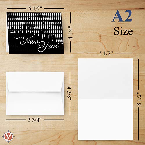 2023 Happy New Year Cards 25 Cards and 25 Envelopes per Pack | 4.25 x 5.5” (Black) FoldCard