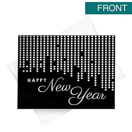 2023 Happy New Year Cards 25 Cards and 25 Envelopes per Pack | 4.25 x 5.5” (Black) FoldCard