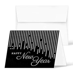 2023 Happy New Year Cards 25 Cards and 25 Envelopes per Pack | 4.25 x 5.5” (Black) FoldCard