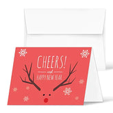 2023 Happy New Year Cards 25 Folding Cards and 25 Envelopes per Pack | 4.25 x 5.5” (Red Cheers) FoldCard