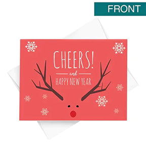 2023 Happy New Year Cards 25 Folding Cards and 25 Envelopes per Pack | 4.25 x 5.5” (Red Cheers) FoldCard