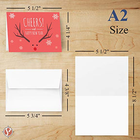 2023 Happy New Year Cards 25 Folding Cards and 25 Envelopes per Pack | 4.25 x 5.5” (Red Cheers) FoldCard