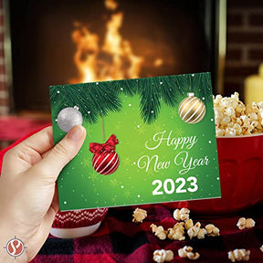 2023 Happy New Year – Green Holiday Greetings Fold Over Cards & Envelopes, 25 Cards and 25 Envelopes per Pack - 4.25 x 5.5 Inches When Folded FoldCard