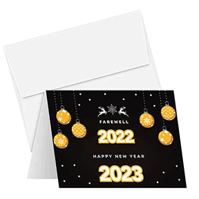 2023 Happy New Year Greeting Cards 25 Cards & 25 Envelopes per Pack - 4.25 x 5.5” (A2 Size) FoldCard