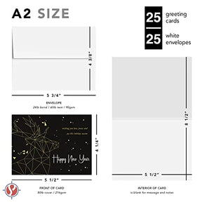 2023 Happy New Year Holiday Greeting Cards 25 Per Pack - 4.25 x 5.5” (A2 Size) FoldCard