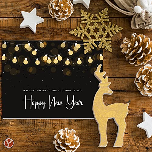2023 Happy New Year Holiday Greeting Cards – Warmest Wishes 25 Per Pack | 4.25 x 5.5” (A2 Size) FoldCard