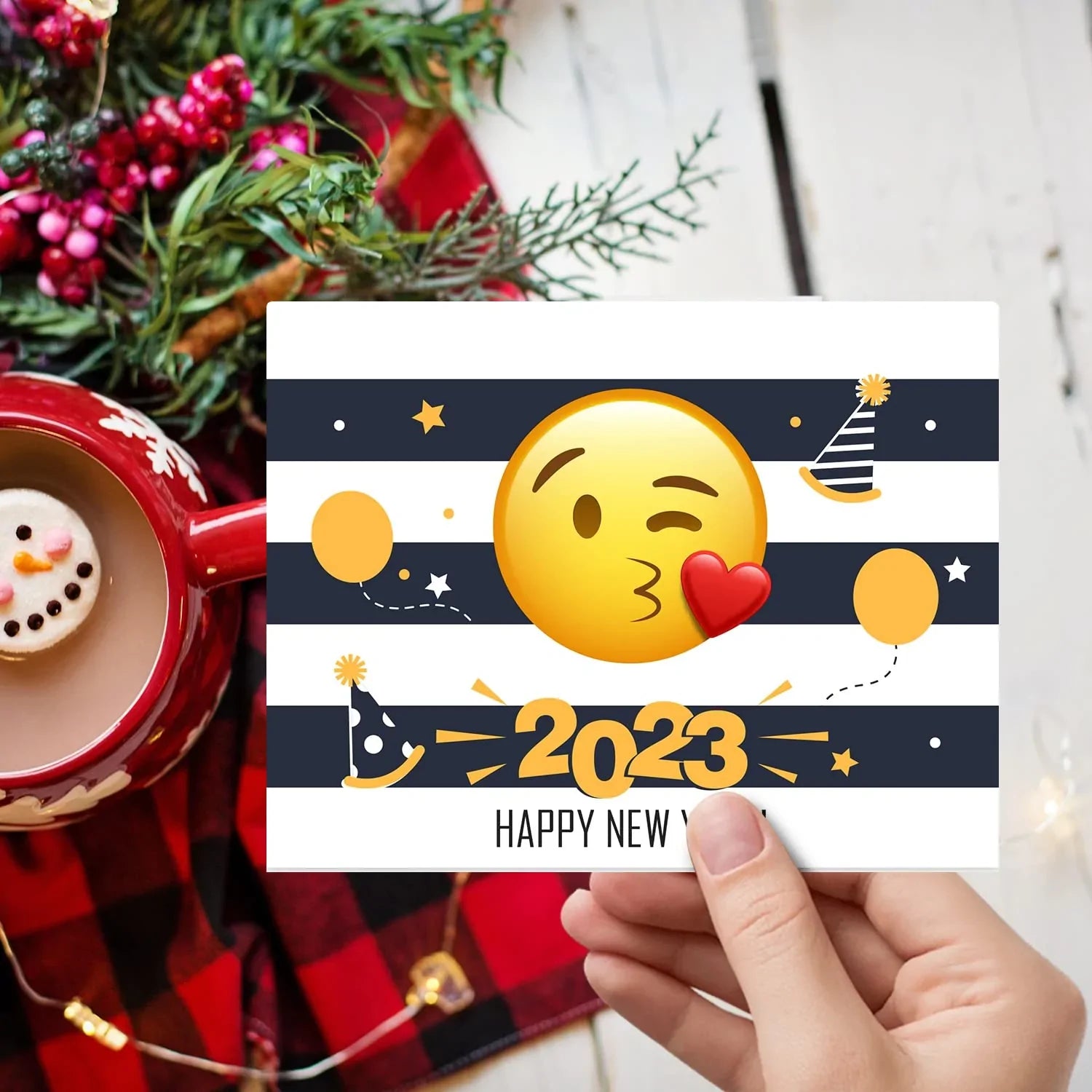 2023 Have A Happy New Year Cards Holiday Love Greetings Emoji. Set of 25 FoldCard