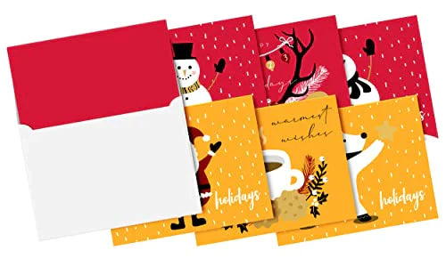 2023 Holiday Christmas Greeting Cards - 25 Gold & 25 Red Blank Greeting Cards with 50 White Envelopes - Card Size 5 x 7 When Folded - Envelopes Size A7 FoldCard