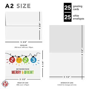 2023 Merry Christmas Happy New Year Holiday Greeting Cards 25 Per Pack - 4.25 x 5.5” (A2 Size) FoldCard