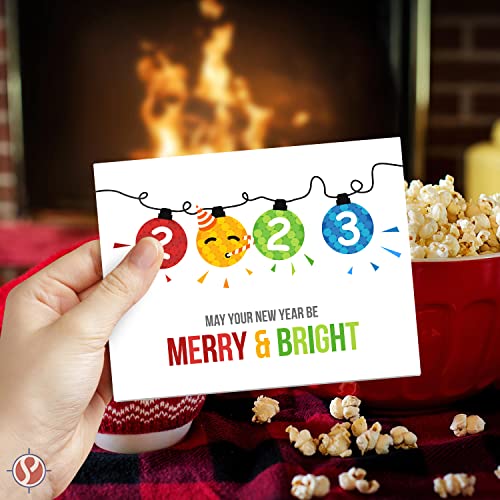 2023 Merry Christmas Happy New Year Holiday Greeting Cards 25 Per Pack - 4.25 x 5.5” (A2 Size) FoldCard