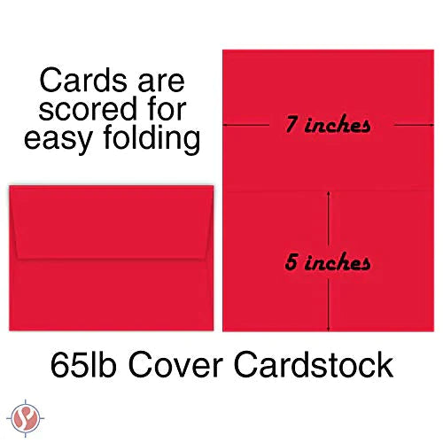 2023 Red Blank 5 x 7 Greeting Cards with Red A7 Envelopes - 50 Cards and 50 Envelopes FoldCard