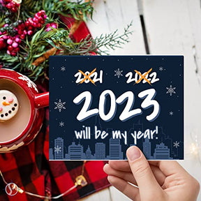 2023 Will Be My Year! Blue Happy New Year Greeting Card 4.25 x 5.5 (A2 Size) - 25 Cards and 25 Envelopes FoldCard