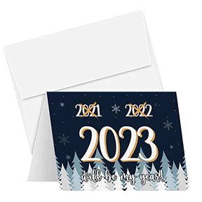 2023 Will Be My Year! Blue Happy New Year Greeting Cards and Envelopes 4.25 x 5.5 (A2 Size) - 25 Cards and 25 Envelopes FoldCard