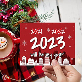 2023 Will Be My Year! Red Happy New Year Greeting Card 4.25 x 5.5 (A2 Size) - 25 Cards and 25 Envelopes FoldCard