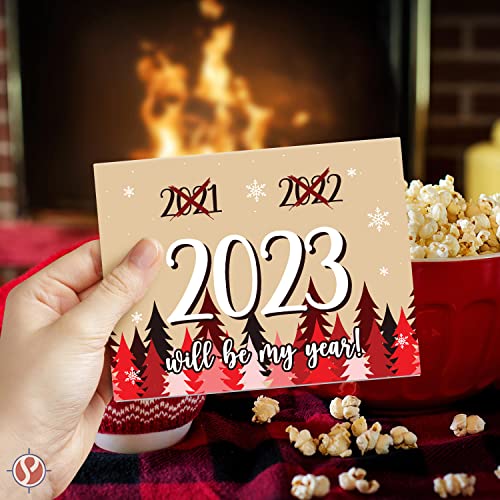 2023 Will Be My Year! Red Happy New Year Greeting Card 4.25 x 5.5 (A2 Size) - 25 Cards and 25 Envelopes FoldCard