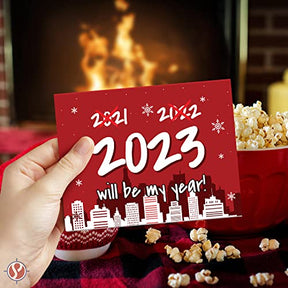 2023 Will Be My Year! Red Happy New Year Greeting Card 4.25 x 5.5 (A2 Size) - 25 Cards and 25 Envelopes FoldCard